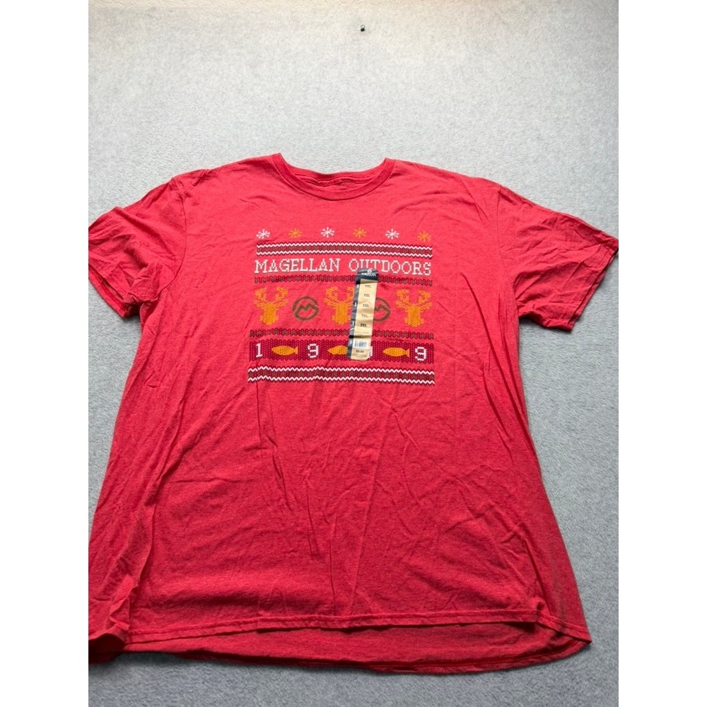 Magellan Outdoors Mens Ugly Sweater Graphic Tee Heather Red 2XL SPMG264HR NWT